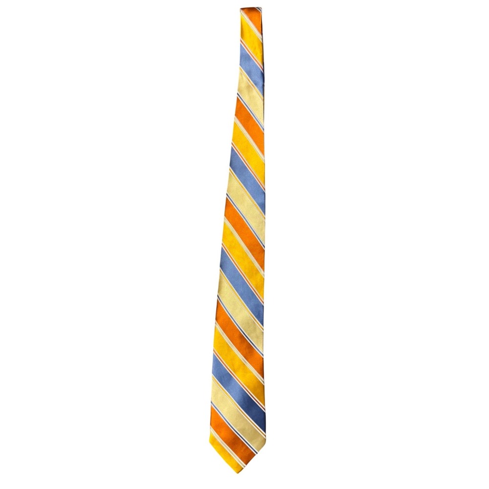Paul Frederick Multicolore Yellow Orange Blue Striped Men's Tie 100% silk‎